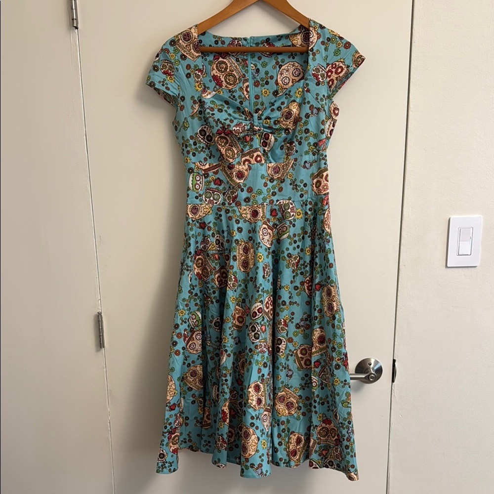 Hell Bunny Blue Fit and Flare Sundress with Sweetheart Neckline